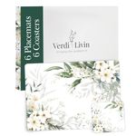 Cork Placemats Set of 6 and Matching Coasters (12 Pieces) - Heat Resistant Cork Place Mats 16" x 12", Hard Backed Cork placemats, (White Lily)