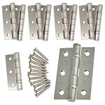 Door Hinges 3" 76mm Ball Bearing 5 Pair Pack [10 Hinges & Screws] Satin Nickel Plated