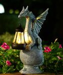 Qeeman Dragon on Ball with Solar Lantern Statues: Garden Decor Outdoor Decorations Art Figurine for Patio Balcony Yard Lawn