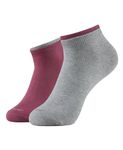 Jockey 7491 Women's Compact Cotton Stretch Solid Low Show Socks with Stay Fresh Treatment_Grey Melange & Rose Wine (Pack of 2)_FREE SIZE