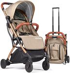 Lejoux™ Baby Pushchair Stroller– Lightweight Foldable Travel Buggy with 5-Point Harness, Adjustable Seat Back and Oversize Basket Folds with 1 Hand – Smooth Swivel Wheels Rain Cover (Beige)