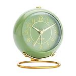 Metal Desk Clock, rjuwurv Retro Bedroom Table Vintage Analog Alarm Clock, Silent Non-Ticking Gold Clock, Bedside Décor(Olive-Green)