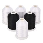 Simthread 4 White 2 Black 60WT Embroidery Sewing Bobbin Machine Thread - 1500 Meters Spool