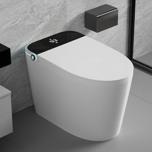 WinZo Elongated Smart Toilet With Bidet Seat, Auto Open & Close, Off Seat Auto Flush, Heated Seat, Warm Water and Dryer, Night Light, Side Knob, White with Black Panel