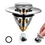 Sink Plug, Bathroom Pop Up Sink Strainer Spring Core Copper Drainer Plug, Universal Stainless Steel Bounce Core Push Type,Bath Plug No Overflow Basin Drain Filter with Basket for Kitchen (38-43mm)