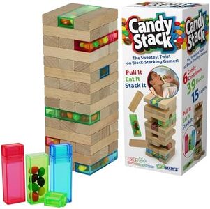 Funwares Wooden Blocks Stacking Game, Tumbling Tower and Balance Game, Family & Party Fun, Game for Kids and Adults, Ages 6+, Candy Stack - Add a Candy Twist to Stacking Games