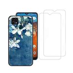 Tznzxm ZTE ZMax 10/ ZTE Z6250 Case with Tempered Glass Screen Protector [2 Pack], Flower Painting Design Flexible TPU Scratch Resistant Non-Slip Protective Bumper Slim Phone Case for ZTE Z6250 Blue