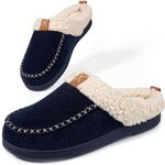 LongBay Womens Felt Sherpa Bedroom Slippers Warm Cozy Wool-Like Moccasin Slippers for Indoor Outdoor Winter Memory Foam House Shoes Slip-On with Fuzzy Plush Lining Navy Blue,5-6