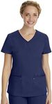 Healing Hands Purple Label Ladies Juliet Yoga Knit V-Neck Scrub Top, Large, Navy