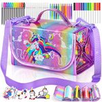 Hot Bee Unicorn Gifts for Girls 3 4 5 6 7 Year Olds, Colouring Marker Pens, Unicorn Pencil Case Stationery Set, Girls Birthday Presents, Arts and Crafts for Kids, Toys for 3 4 5 6 7 Year Olds Girls