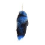 ABPETE Furry Fox Tail Keychain: Fluffy Cute Tail Keychain for Cosplay,Plush Tail Keychain, Blue, 40cm/16in