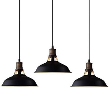 CLAXY Industrial Pendant Light Black Hanging Pendant Light Fixture Barn Shade for Kitchen Bar Restaurant Cafe, 3 Pack