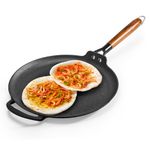 Wonderchef Ferro Light-Weight Cast-Iron Dosa Tawa | 30cm | Pre-Seasoned with 100% Vegetable Oil | 40% Lighter Than Regular Cast-Iron Cookware | Cool-Touch Real Acacia Wood Handles | 10-Year Warranty