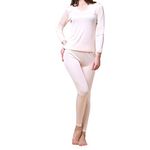 Paradise Silk Pure Silk Knit Women Double Jersey Lace V Neckline Long Johns Set, Flesh, Large