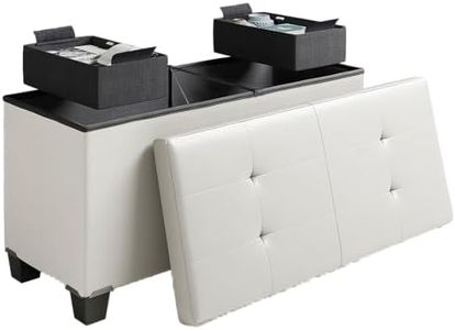 Storage Ottoman Bench with Storage Bins, 30-in Storage Bench for Bedroom End of Bed, Folding Foot Rest Ottoman with Storage for Living Room, Storage Chest Max 660lbs, Faux Leather Ottoman, White