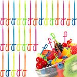 100PCS Plastic Colorful Fruit Picks, Reusable Sword Shaped Cocktail Picks Food Tooth Picks Appetizer Picks Party Food Decoration Cocktail Accessories for Drinks Dessert Fruit