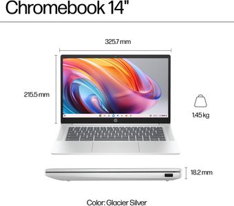 HP Chromebook 14 Laptop – 128GB, Glacier Silver