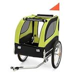 Maxmass Folding Dog Bike Trailer, Pet Cart Carrier with Safety Flag, 8 Reflectors, Universal Wheels, 3 Zippered Doors and Windscreen, Pet Bicycle Wagon for Small & Medium Sized Pets (Green)