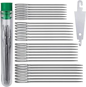 AIEX 28pcs Big-Eye Hand Sewing Needles Large Eye Stitching Needles in a Clear Tube Upholstery Needles Set 4.6cm/1.81inch, 5.2cm/2.05inch, 5.6cm/2.20inch, 6 cm/2.36 inch with a Threader for DIY Embro