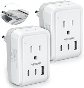 2 Pack Italy Travel Plug Adapter, VINTAR 5 in 1 Foldable Italy Power Adapter with 17W 3 USB Ports(2 USB C) and 2 American Outlets, 3 Prong Grounded Type L Adapter for US to Italy Rome Uruguay Chile