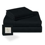 Pizuna Cotton Fitted Sheet Full Size Black, 400 Thread Count 100% Long Staple Combed Cotton Sateen Weave Full Size Sheet Set with Deep Pocket fit Upto 15 Inch (100% Cotton Full Sheet Set)