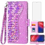 Asuwish Phone Case for Moto Z4/Moto Z 4 Play/MotoZ4 Force Wallet Cover with Screen Protector and Flip Card Holder Bling Glitter Cell Motorola 4Z Motoz4cases MotoZ4Play XT1980-4 2019 Women Girls Pink