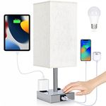 Bedside Table Lamp - Soilsiu 3 Way Dimmable Nightstand Lamp with USB C & USB A Charging Port, 2 AC Outlets, 3000K LED Bulb (Flaxen (Chrome), 4.3" Width)