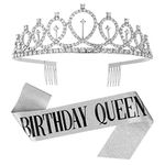 Gaosaili Birthday Sash Birthday Crown Women Girls Birthday Tiara for Birthday Party Supplies,Favors,Decorations( Silver)