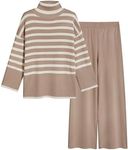 Tanming Women's Sweater Sets Long Sleeve Striped Jumper Tops Casual Knit Wide Leg Pants Sets (Khaki-S)