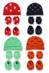 MOM's DARLING Cotton Cap,Mittens&Booties For New Born Baby(0-6 Months)-Pack Of 4 Pairs|Cotton Cap,Mittens&Booties For Baby Boy&Girl 0-6 Months|New Born Baby Products|Baby Shower Gift.,Multicolor