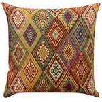 Linen Loft Extra Large Vintage Kilim Style Cushion Cover. 23x23 (58cm) Square. Classic Traditional Turkish Style Woven Geometric Tapestry Diamond Pattern.