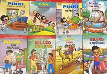 Billoo and Pinki Children's English Comics by Pran Pack of 8 March 2023 - Pinki and Computer Virus, Muchchad Singh, The Patient, Pool Party Billoo and Olympic Games, In Dubai, The Sculptor, Six Packs