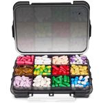 Fullicon Daily Travel Moisture Proof Pill Case with 12 Extra Large Compartment, Pill Organizer with 3 Secured Buckles, Large Supplement Box for Vitamin with Removable Dividers (Black)