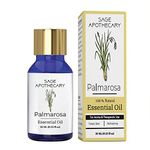 Sage Apothecary Palmarosa Essential Oil, 10ml Undiluted Therapeutic Grade for Dry Skin Care and Aromatherapy