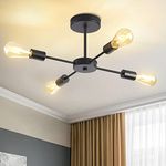 ANWIO Matte Black Sputnik Chandeliers 4 Lights, Semi Flush Mount Ceiling Light with E27 Base,Industrial Chandelier,Pendant Lighting for Bedroom,Dining,Living Room,Kitchen(Bulbs not Included)