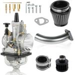 JMCHstore PWK24 Carburator w/Curved Manifold Racing Performance Slide intake pipe Carb Kit For Predator 212cc GX200 Coleman CT200U BT200X Mini bike196 Clones Engine, KT196 Go kart (Obsidian Black)