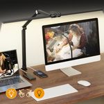 Nulmvic Desk Lamp with Clamp, 30" Wide Double Head LED Desk Lamps Office Home with Motion Sensor Switch & Charging Port, 25 Lighting Modes Eye-Caring Architect Desk Light for Workbench Drafting(Black)