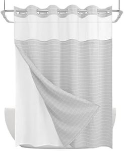 DRIFTED ROOT Calm Horizon Series No Hook Shower Curtain, Jacquard with Snap-In Liner, 4 Magnets & Side Suction Cups, Water-Repellent Bath Curtain Spa Hotel with Window (Gray, 72"W x 86"L(Pack of 1))