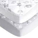 Quilted Pack and Play Sheet Suitable for Graco Pack and Play, Mini Mattress Pad Cover 39"×27"×5", Breathable Thick Quilted Playard Playpen Sheets, Gray Star&Elephant