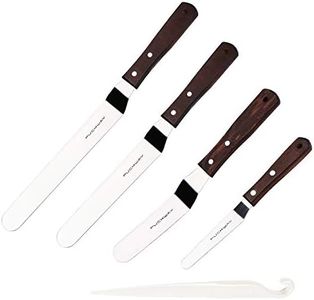 PUCKWAY 4 PCS Cake Decorating Icing Spatula set with 4, 6, 8 & 10 Inch Stainless Steel Blade, Wood Handle Frosting Spatulas and Cake Stripping Tool