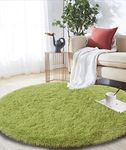 Plush Fluffy Round Area Rugs for Living Room Ultra Soft Shaggy Bedside Carpet for Bedroom, Cute Non-Skid Indoor Faux Fur Rugs for Kids Room Nursery Mats 4' x 4' Green