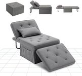 FLEXISPOT Sofa Bed, 4-in-1 Folding Convertible Single Sofa Chair, Folding Ottoman with 6 Position Adjustable Backrest and Pillow for Living Room and Bedroom（Gray）