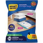 50 Jumbo Smart Saver Vacuum Bags for Travel, Space Saver Bags Compression Storage Bags for Clothes, Bedding, Pillows, Comforters, Blankets Storage Vacuum Sealer Bags for Clothes Storage, Vaccine Sealed Compression Airtight Reusable Packing Ziplock Bag with Travelling Hand Pump - Size-(70x100cm)