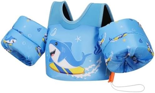 MoKo Toddler Swim Vest - Cute Toddler Floaties with Emergency Whistle for Boys and Girls 13-20-30 lbs Water Wings Arm Band Floaties Swim Training Equipment for Beach Swimming Pool Sea, Surfing Shark