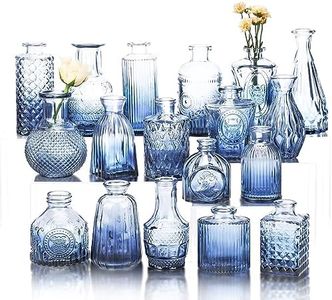 Fixwal Set of 18 Blue Bud Vases for Flowers, Vintage Clear Glass Vases Small Vases for Centerpieces for Home Table Decor Rustic Wedding Decorations