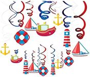 30Ct Nautical Hanging Swirl Decorations Ahoy Boy Birthday Ceiling Streamers Baby Shower Theme Sailor Party Supplies Cruise Kids Favors Anchor Sailboat Yacht 1st First Bday Decor Kristin Paradise