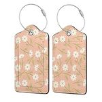 White Cosmos Flower Leather Luggage Tags - Stylish and Customizable Travel Accessories 2 PCS