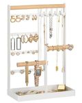 metwoods Jewellery Stand Necklace, 5 Tier Earring Holder Organiser with 40 Holes, Jewellery Display Stand Necklace Holder with 10 Hooks, for Bracelets Earrings Rings, Gift Idea, White