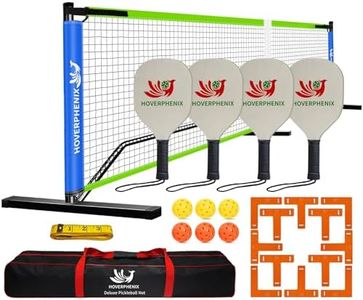 Portable Pickleball Net Set with Regulation Size Pickleball Net, Wooden Pickleball Paddles Set of 4, Outdoor Pickleballs, Court Marker and Carrying Bag for Driveway