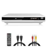 HD DVD Player for TV, Region-Free DVD CD Player for Home with HDMI/RCA Output USB Input, Plays All Regions & Formats, 1080P HD Compact DVD Player for Family Movies with Large Remote Control (White)